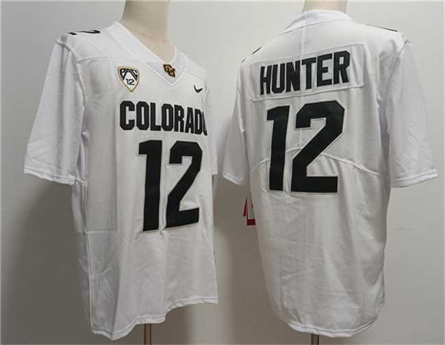 Men%27s Colorado Buffaloes #12 Travis Hunter White With PAC-12 Patch Stitched Football Jersey->florida state seminoles->NCAA Jersey